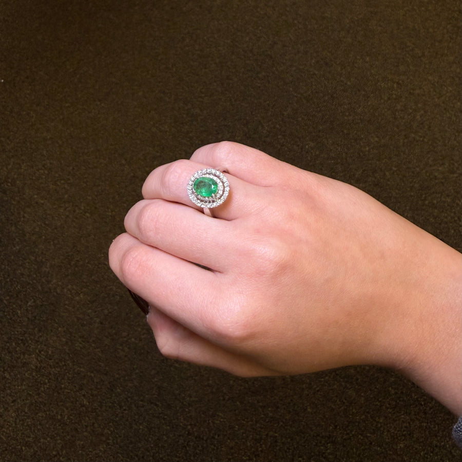 2.05ct Diamond Emerald 18K Gold Oval Ring