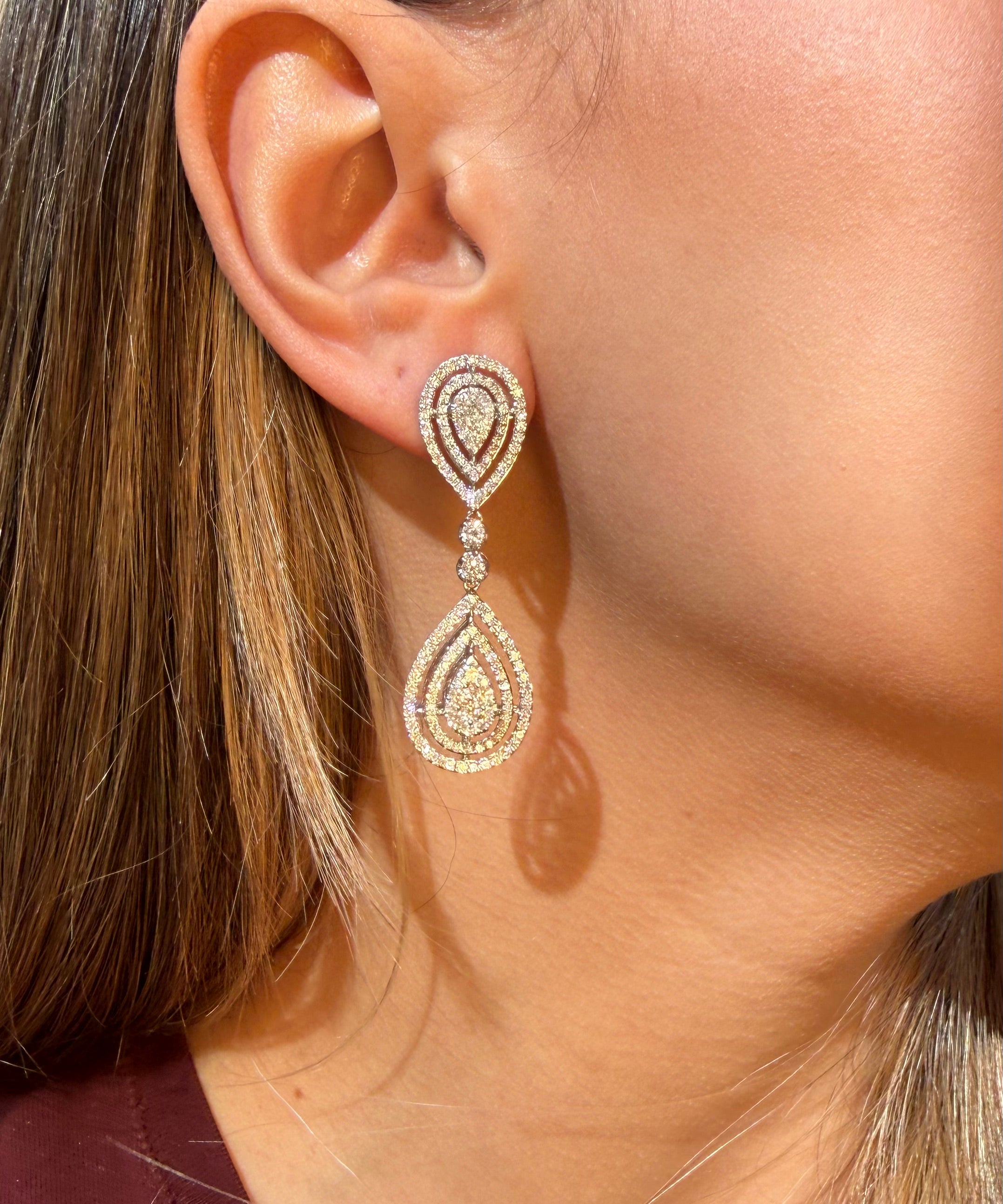 3.61ct Diamond 14K Gold Pave Teardrop Earrings