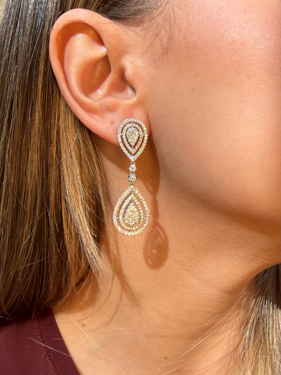 3.61ct Diamond 14K Gold Pave Teardrop Earrings