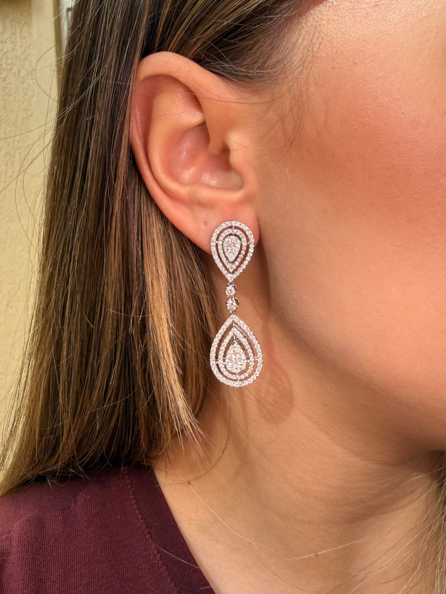3.61ct Diamond 14K Gold Pave Teardrop Earrings