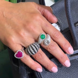 8.70ct Diamond 18K Gold Striped Dome Ring