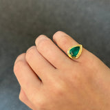 2.03ct Emerald 18K Gold Double Bezel Pear Signet Ring