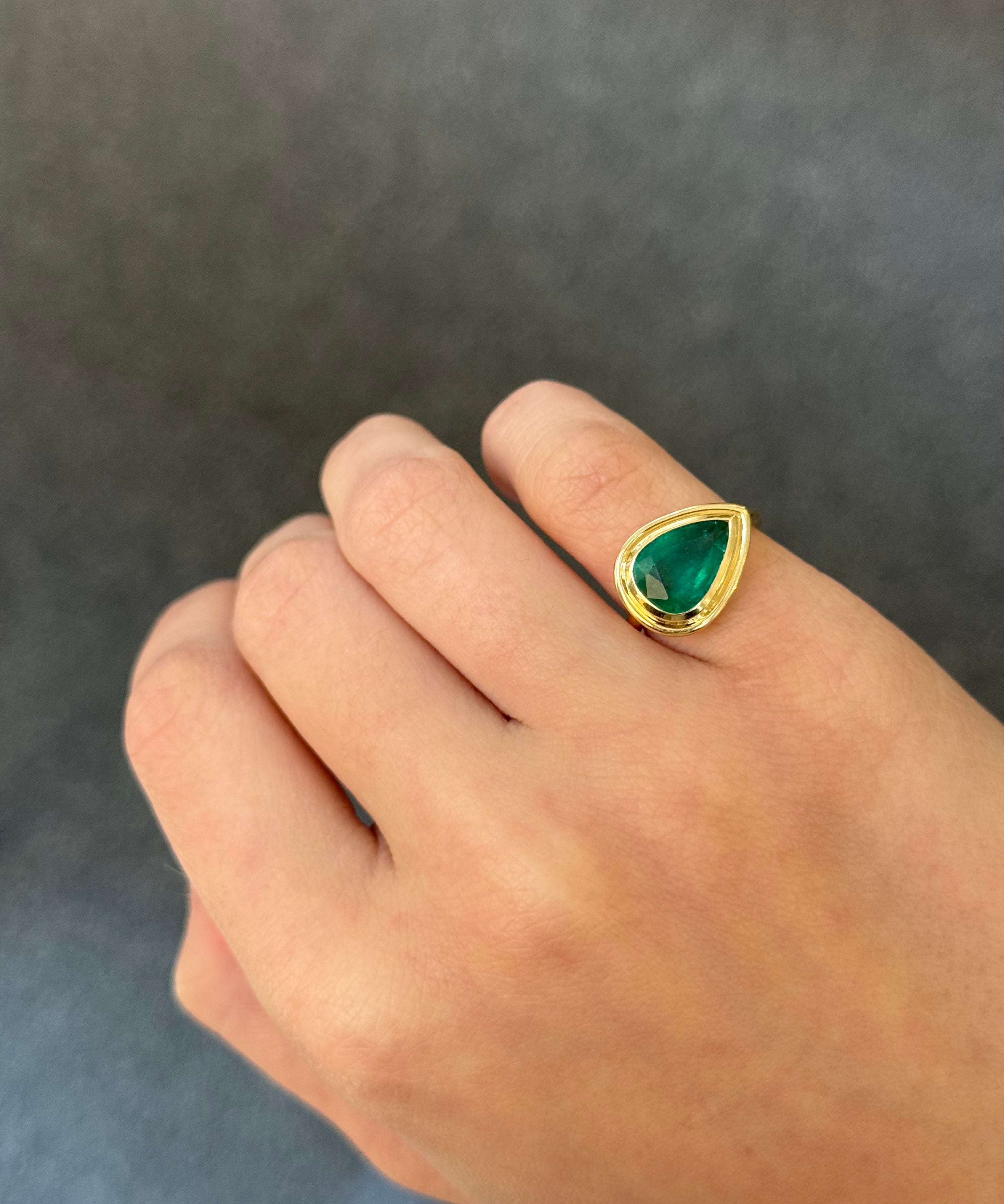 2.03ct Emerald 18K Gold Double Bezel Pear Signet Ring