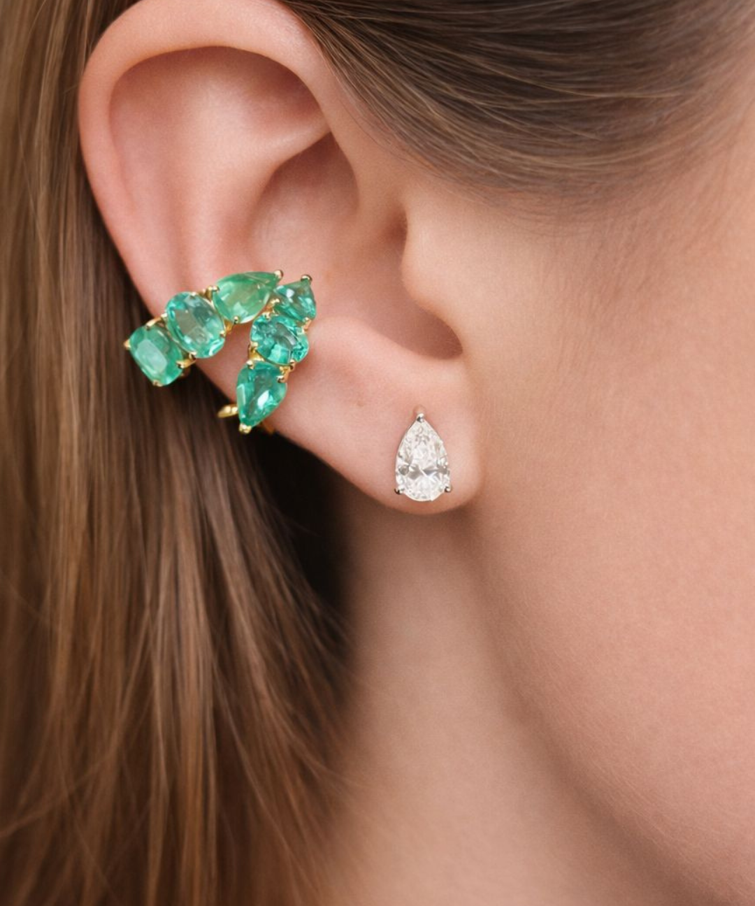 2.09ct Diamond 18K Gold Pear Stud Earrings