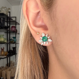 2.46ct Diamond Emerald 18K Gold Cluster Earrings
