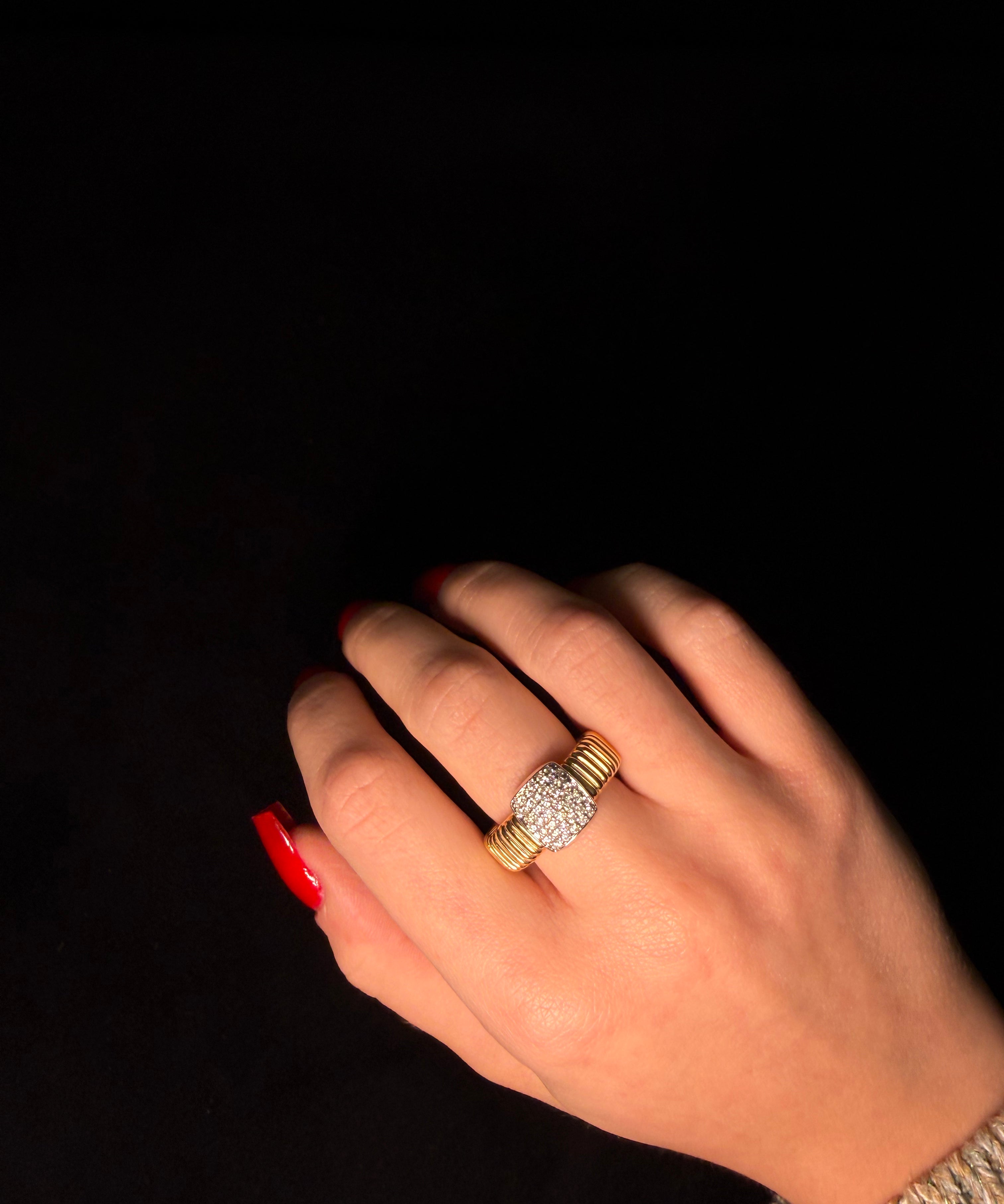 0.48ct Diamond 18K Italian Gold Grooved Ring