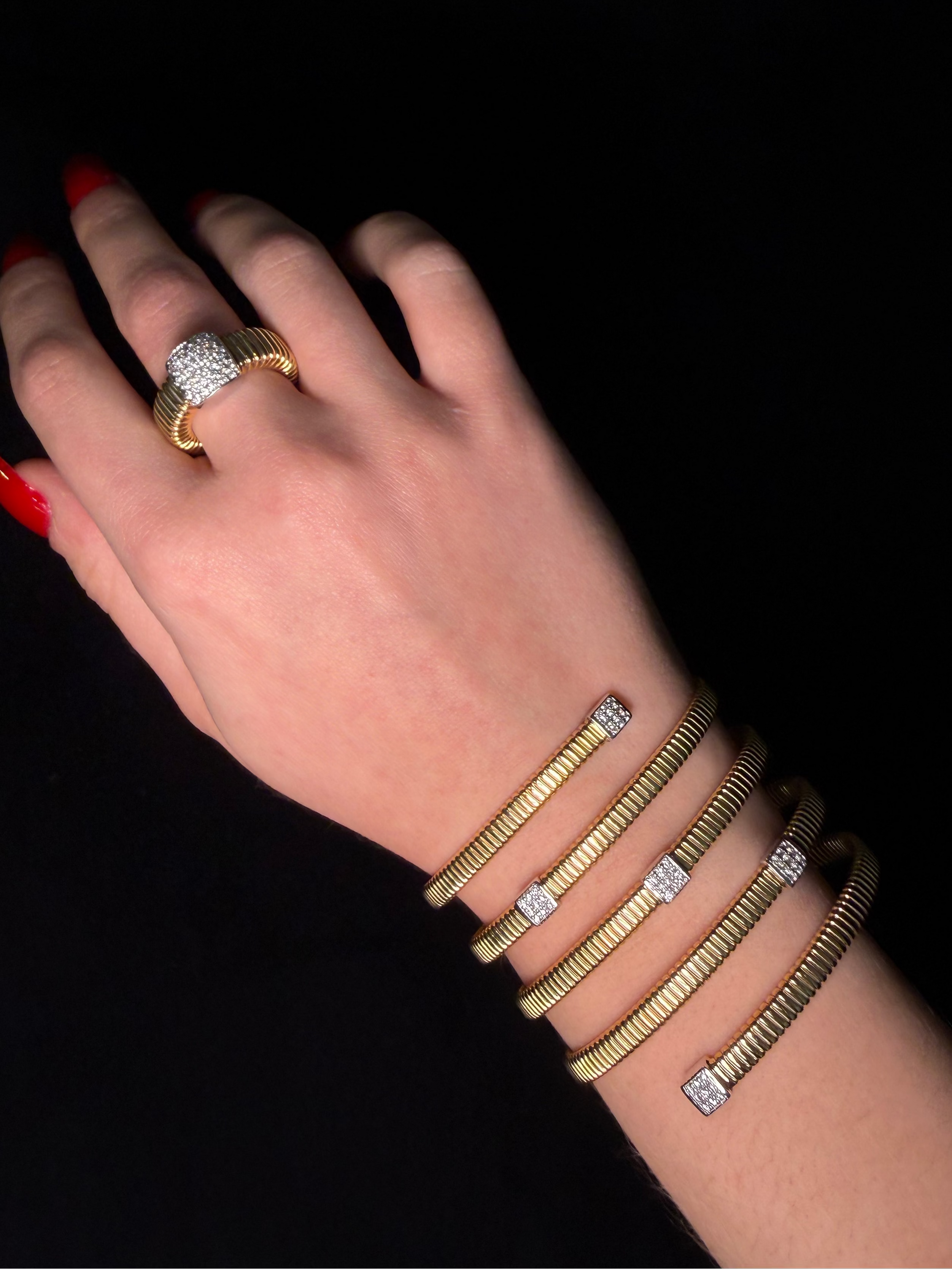 0.55ct Diamond 18K Italian Gold Multi Row Bracelet