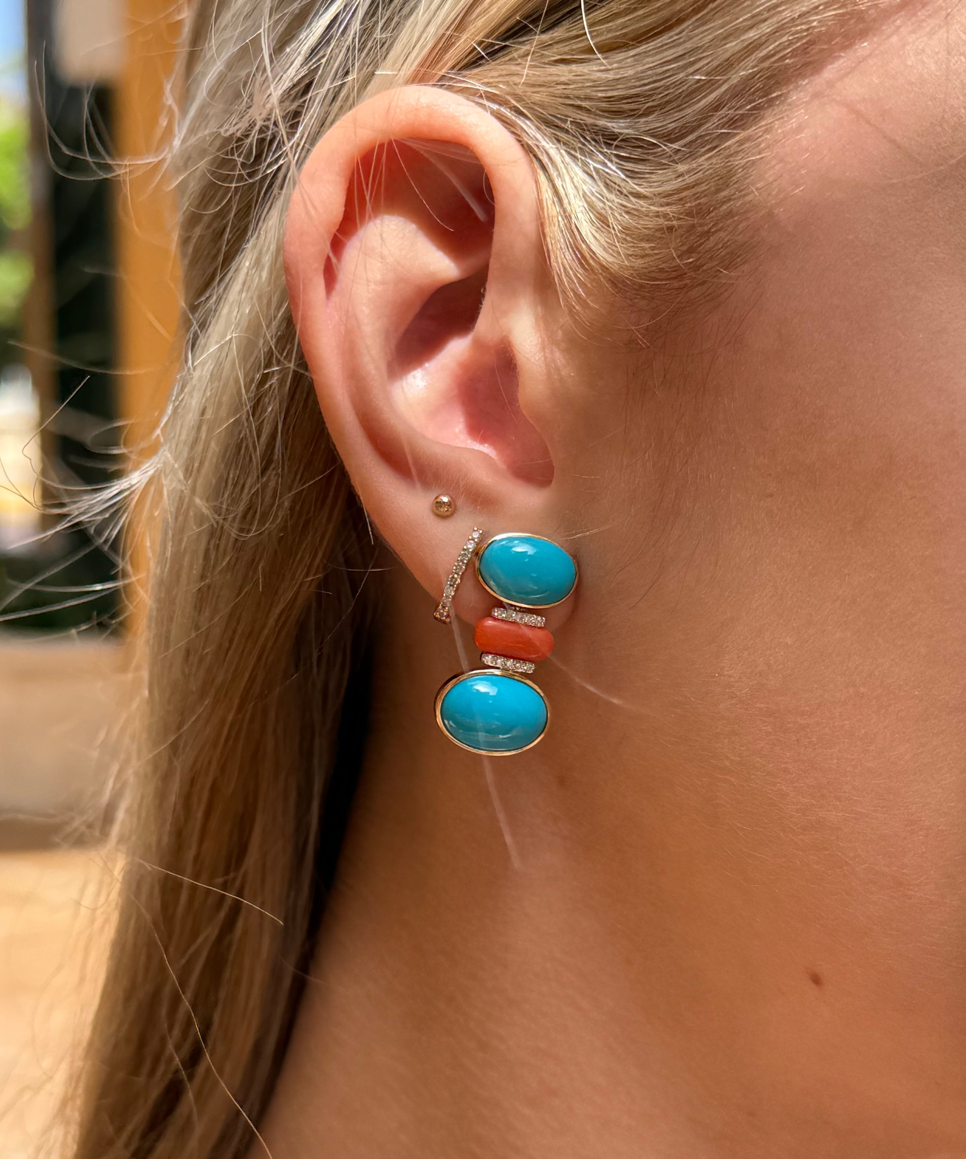 17.90ct Turquoise Coral 18K Gold Drop Earrings