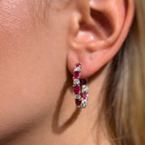 5.20ct Diamond Ruby 14K Gold Inside Outside Hoop Earrings