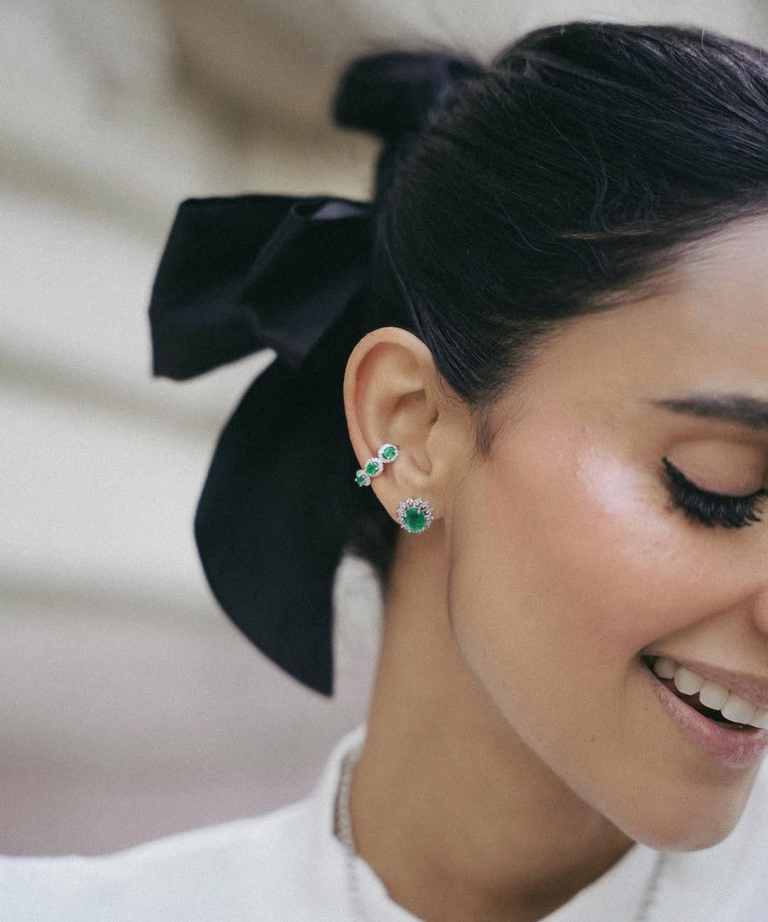 2.30ct Diamond Emerald 18K Gold Sunburst Halo Stud Earrings