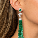 91.62ct Diamond Emerald 18K Gold Statement Fringe Earrings