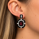 27.47ct Diamond Tourmaline Onyx 18K Gold Statement Drop Earrings