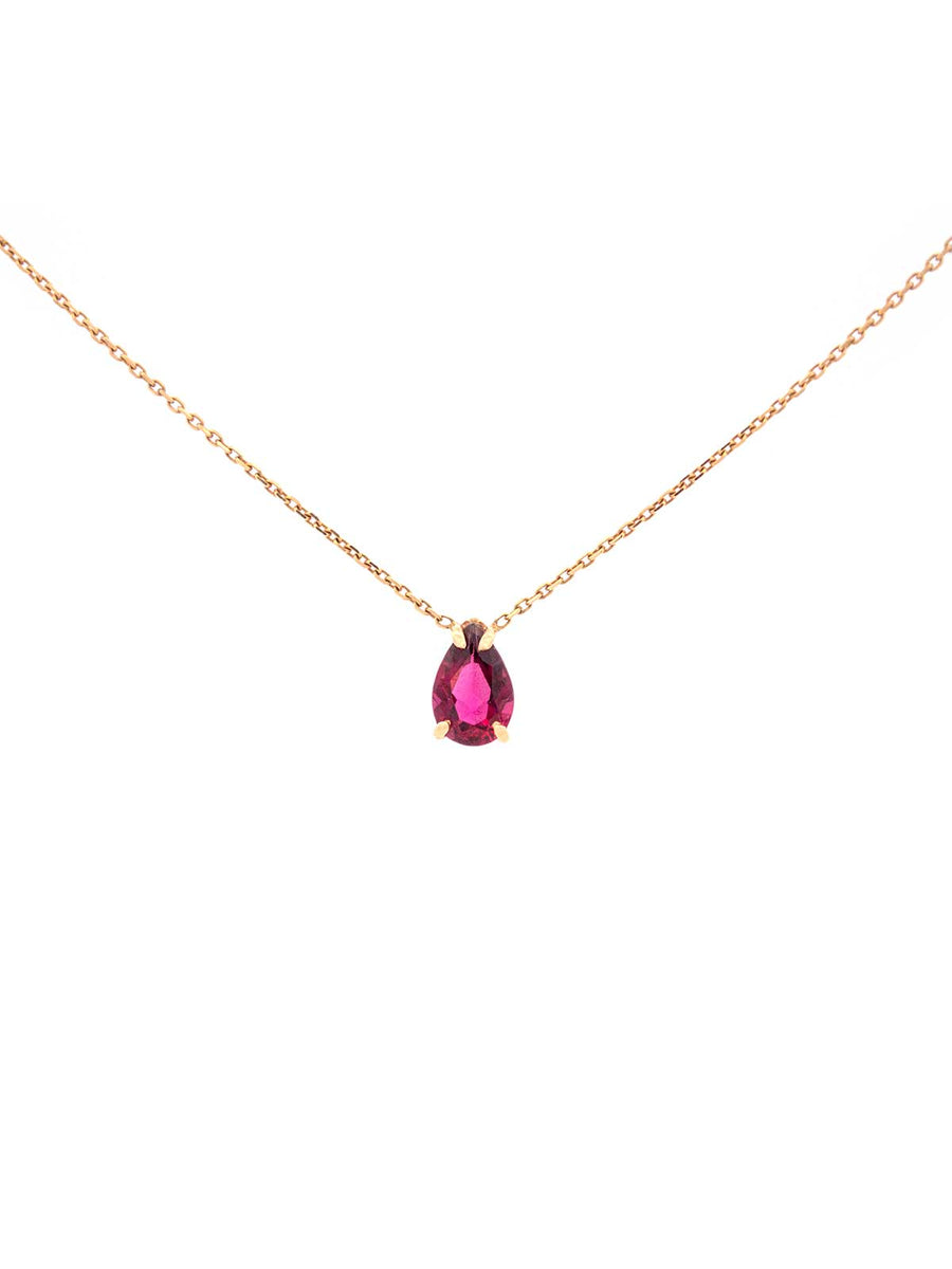 1.20ct Garnet 18K Gold Solitaire Pear Pendant Chain