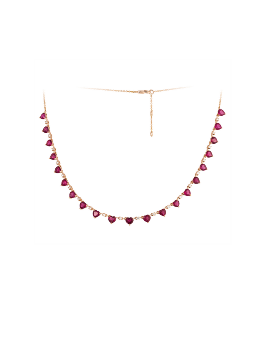 11.42ct Diamond Heart Ruby 18K Gold  Necklace