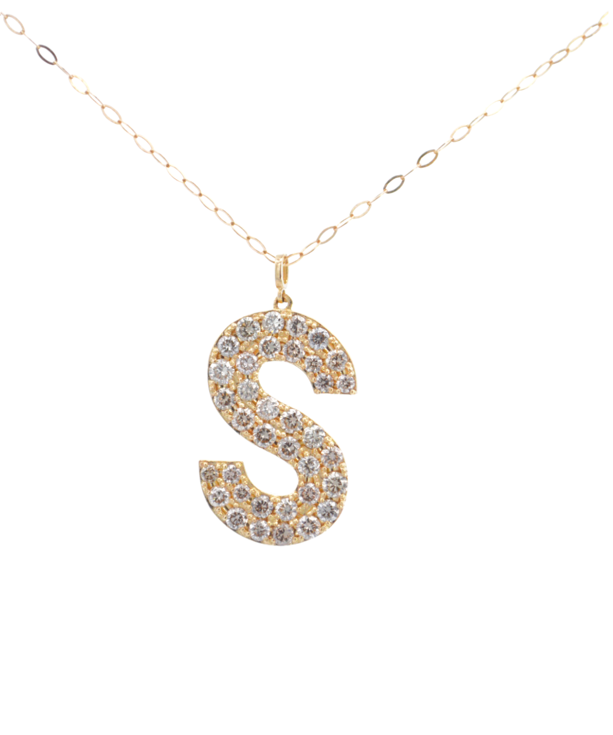 0.85ct Diamond 18K Gold Letter Pendant Chain Necklace