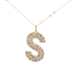 0.85ct Diamond 18K Gold Letter Pendant Chain Necklace