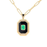2.00ct Diamond Emerald 18K Gold Pendant Paper Clip Link Chain Necklace