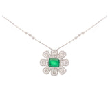 4.67ct Diamond Emerald 14K Gold Flower Pendant Chain Necklace