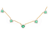 4.57ct Diamond Emerald 14K Gold Heart Stationed Necklace