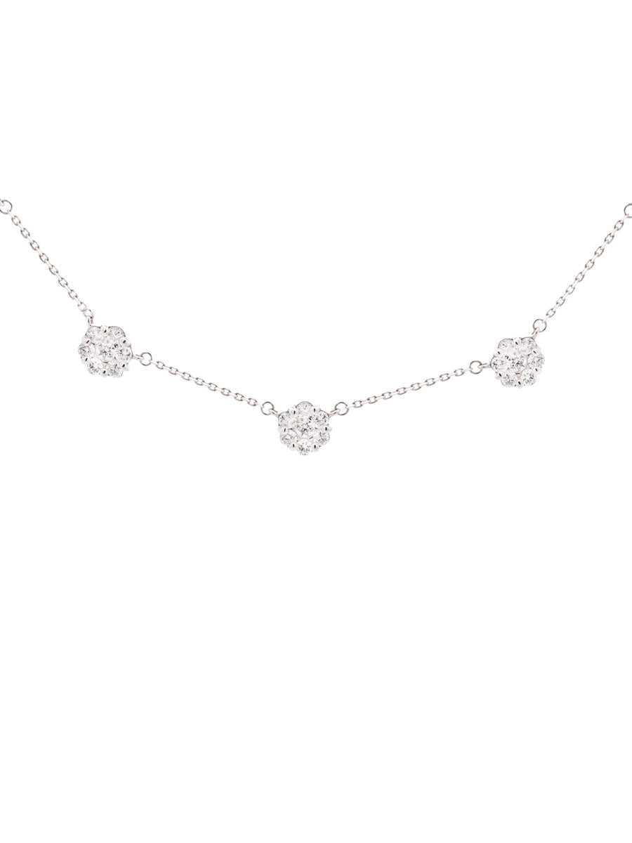 1.00ct Diamond 18K Gold Flower Cluster Stationed Necklace