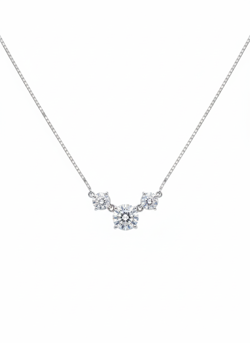 2.00ct Diamond Platinum Three Stone Chain Necklace