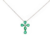 0.75ct Diamond Emerald 14K Gold Cross Pendant Chain Necklace