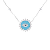 1.80ct Diamond Turquoise 14K Gold Evil Eye Pendant Chain Necklace