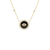 1.80ct Diamond Onyx 14K Gold Evil Eye Pendant Chain Necklace