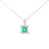 0.86ct Diamond Emerald Platinum Halo Pendant Chain Necklace