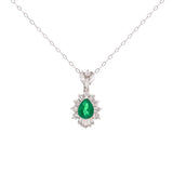 1.66ct Diamond Emerald Platinum Pendant Chain Necklace