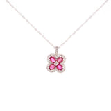 1.03ct Diamond Ruby 18K Gold Flower Pendant Chain Necklace
