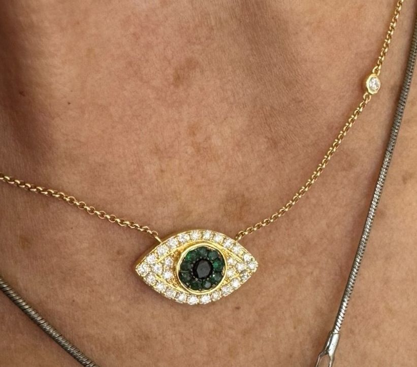 0.67ct Diamond 18K Gold Eye Pendant Necklace