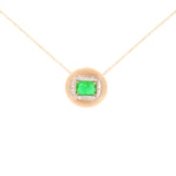 1.06ct Diamond Emerald 14K Gold Button Pendant Chain Necklace