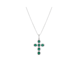 1.72ct Diamond Emerald 14K Gold Cross Pendant Chain Necklace