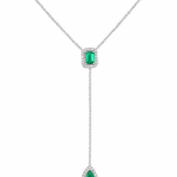 1.00ct Diamond Emerald 18K Gold Drop Necklace