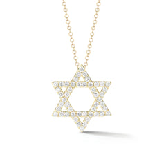0.06ct Diamond 18K Gold Star of David Pendant Chain Necklace