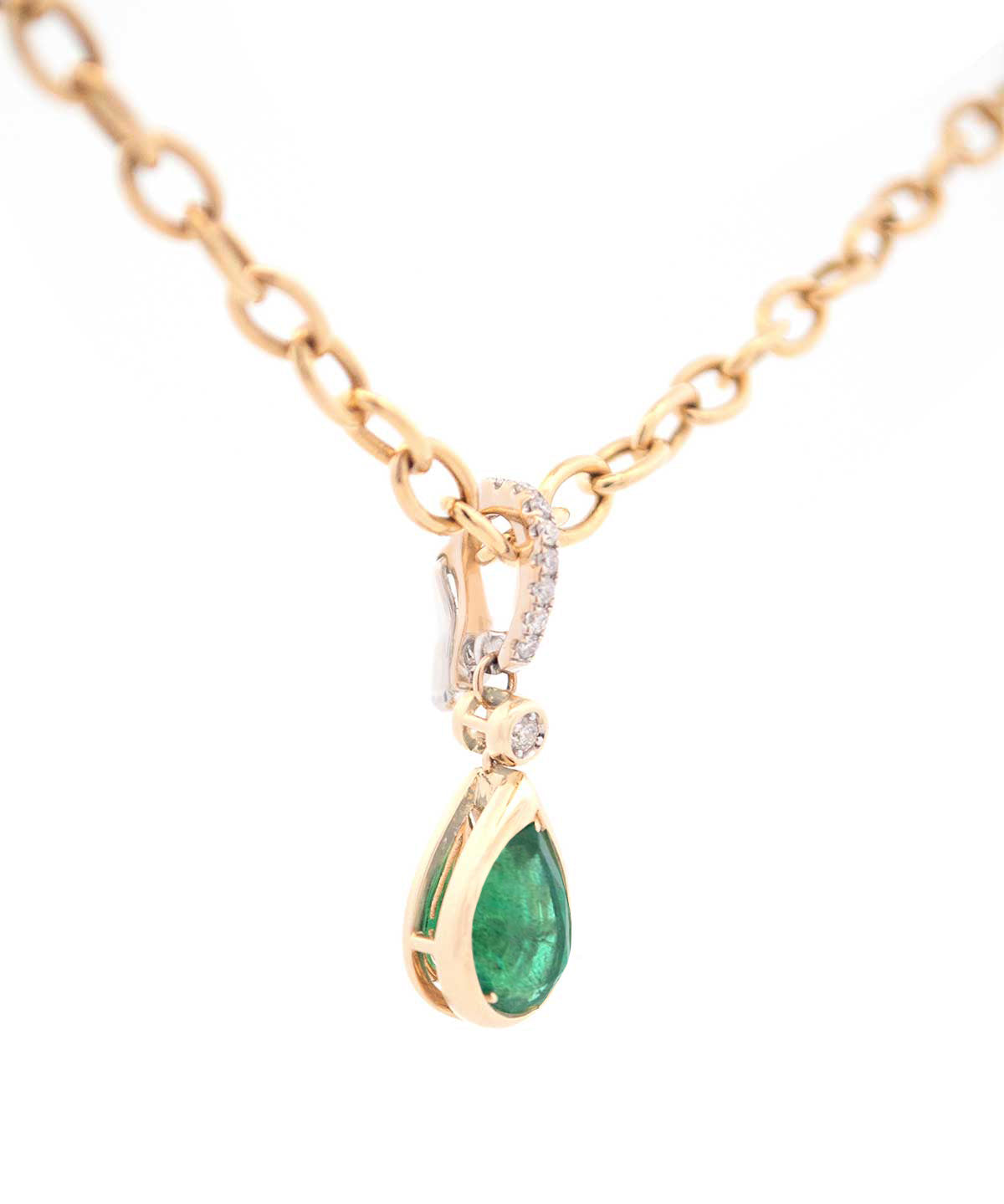 1.93ct Diamond Emerald 14K Gold Pear Bezel Pendant