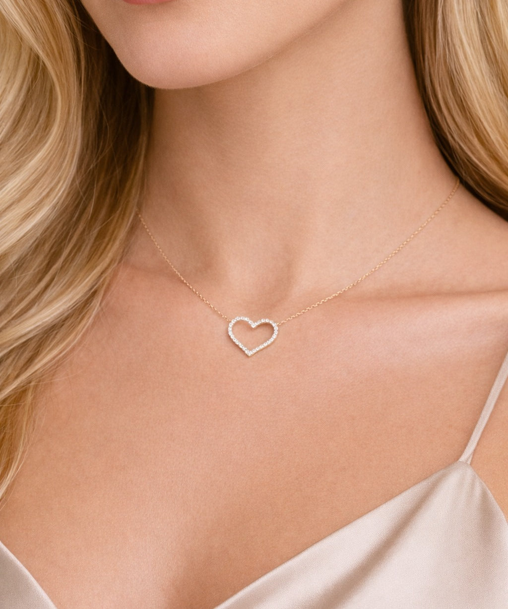 0.25ct Diamond 18K Gold Heart Pendant Chain Necklace
