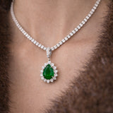 11.14ct Emerald Diamond 18K Gold Pear Halo Pendant
