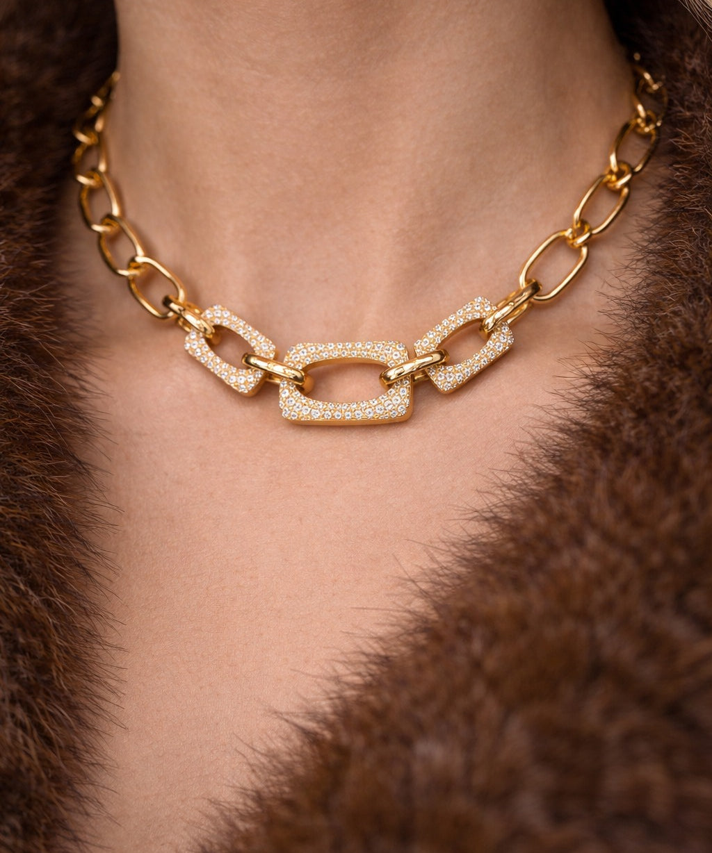 3.10ct Diamond 14K Gold Link Necklace