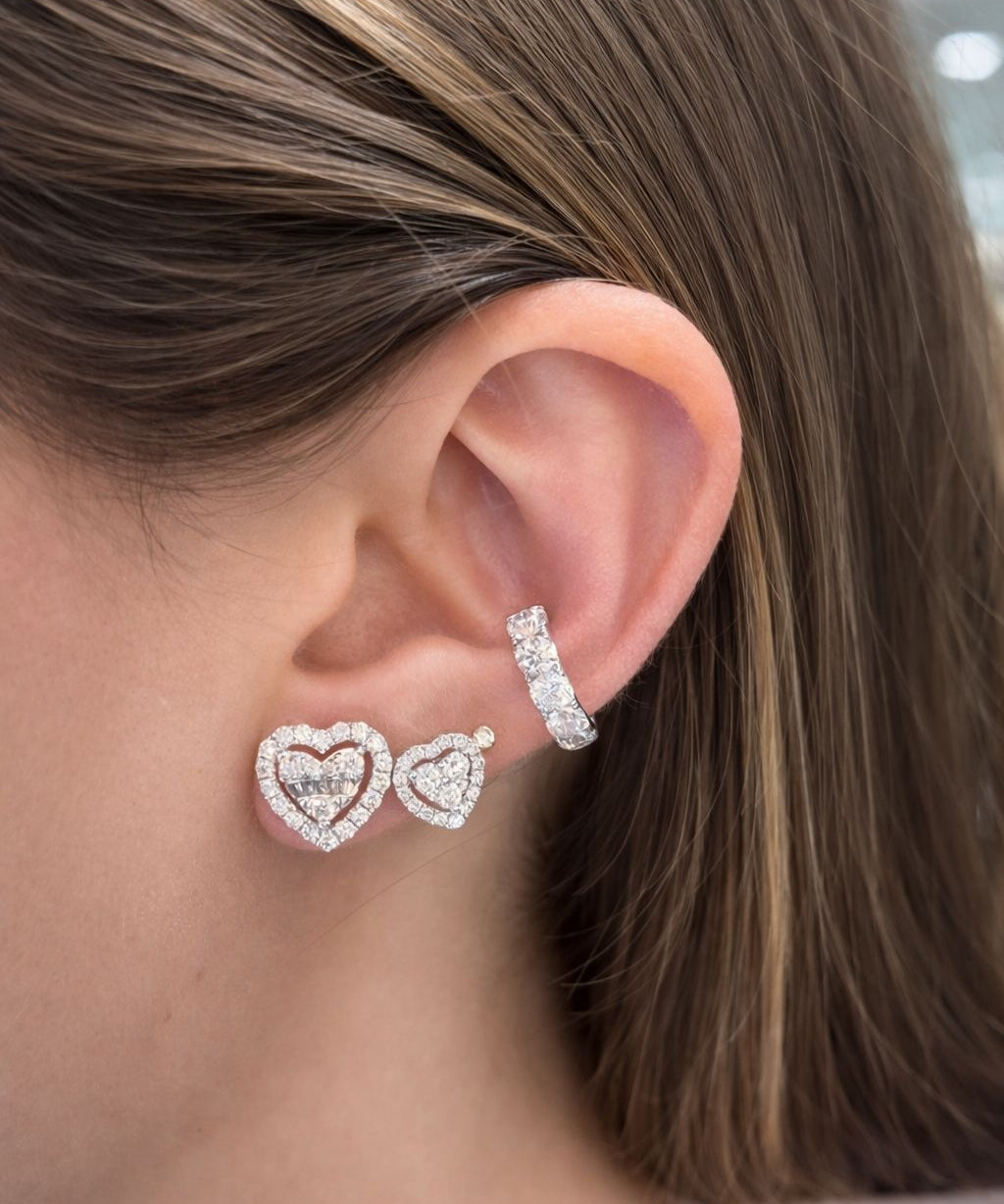 0.90ct Diamond 18K Gold Heart Stud Earrings