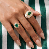 1.85ct Diamond Emerald 14K Gold Halo Cocktail Ring