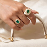1.89ct Emerald Diamond Enamel 18K Gold Cocktail Ring