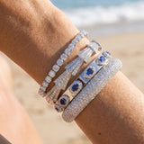 4.85ct Diamond Blue Sapphire 14K Gold Bangle Bracelet