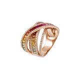 3.48ct Diamond Multi Sapphire 18K Gold Crossover Ring