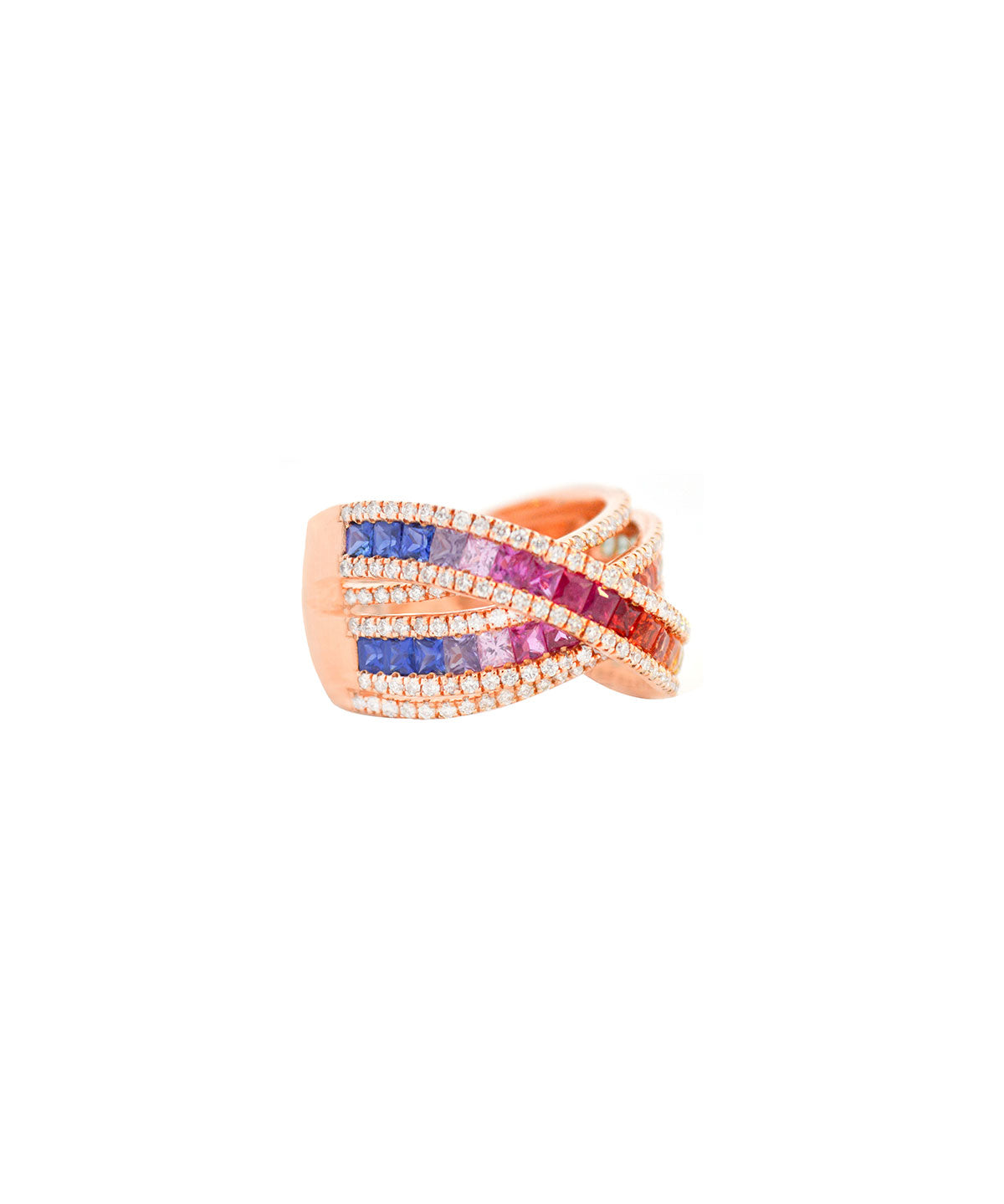 3.48ct Diamond Multi Sapphire 18K Gold Crossover Ring