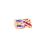 3.48ct Diamond Multi Sapphire 18K Gold Crossover Ring