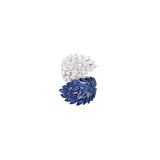 6.1ct Diamond Blue Sapphire 18K Gold Cluster Leaf Bypass Ring