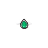 1.75ct Black Diamond Emerald 18K Gold Pear Halo Ring