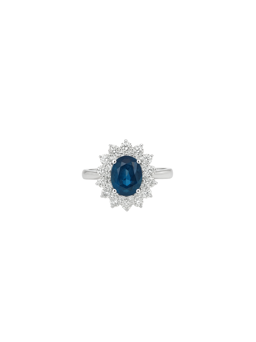 1.65ct Diamond Sapphire 18K Gold Halo Ring